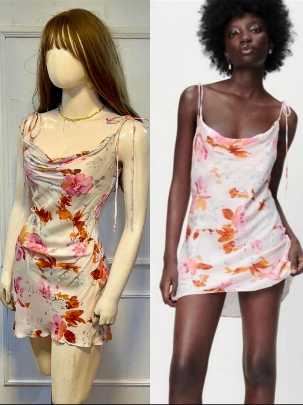 ZARA Safia 🌸 white floral strappy satin mini dress